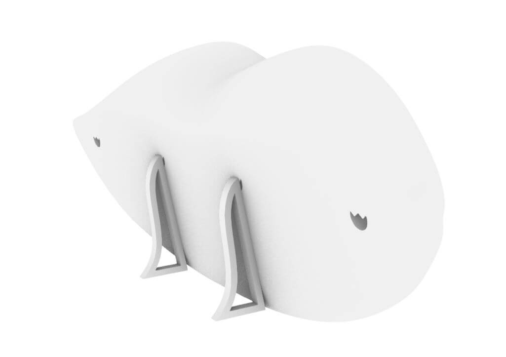 Visuel arrière d'une bouche stylisée en 3D, modèle blanc avec supports triangulaires, utilisé pour décoration ou signalétique