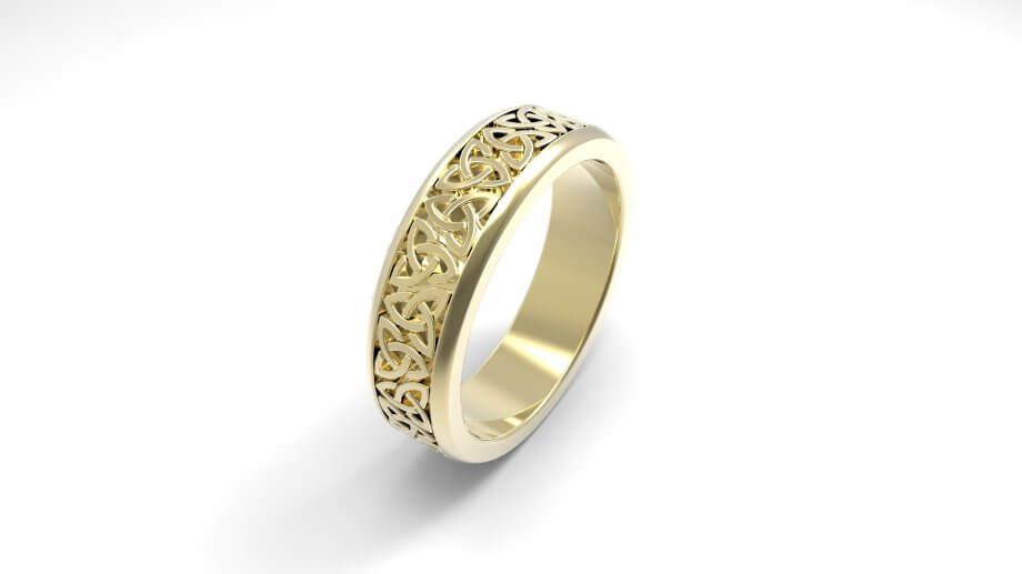 Bague en or avec motifs celtique finement gravés, impression 3D grand format.