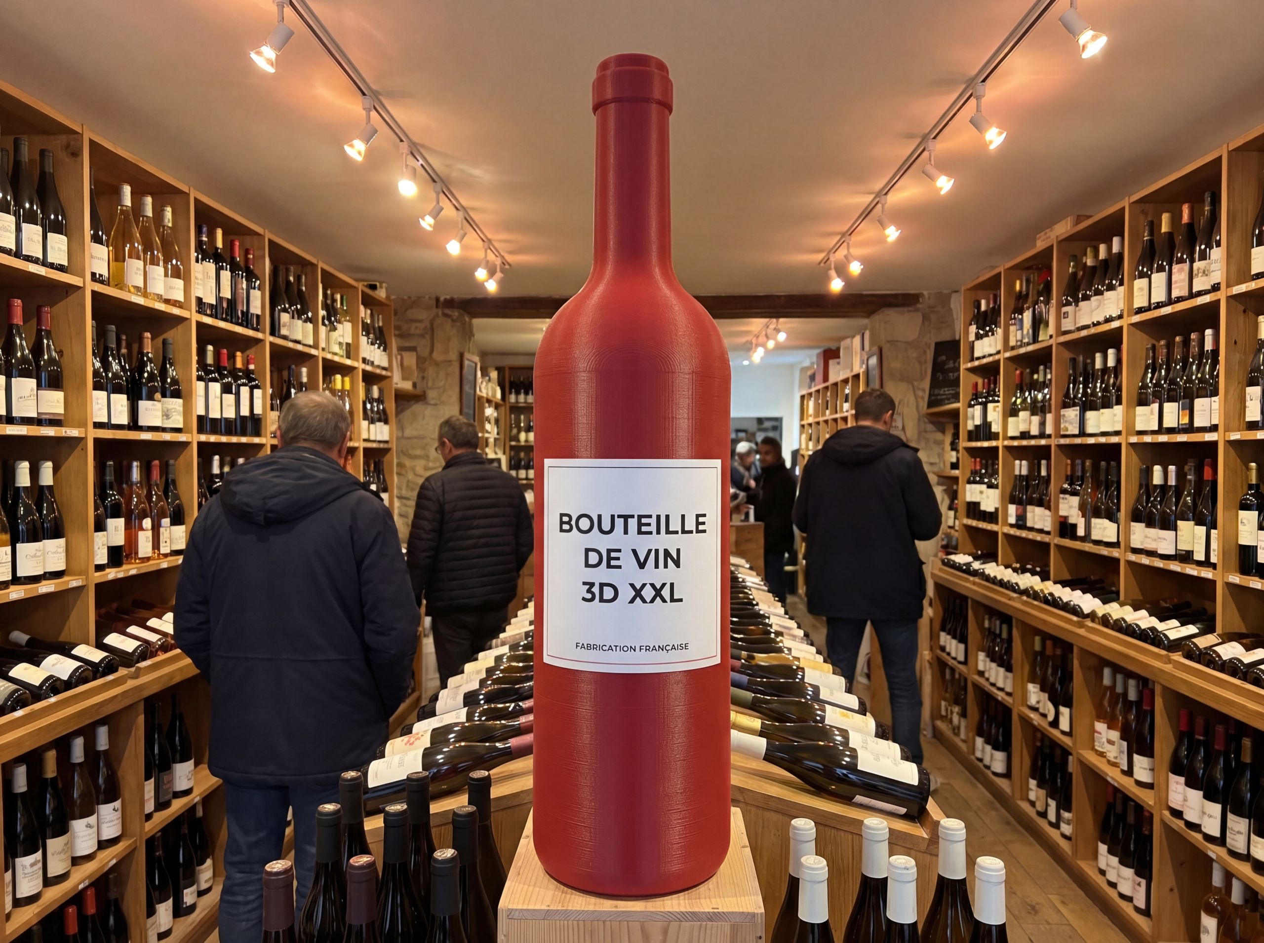 Bouteille de vin XXL impression 3D PLV œnologie