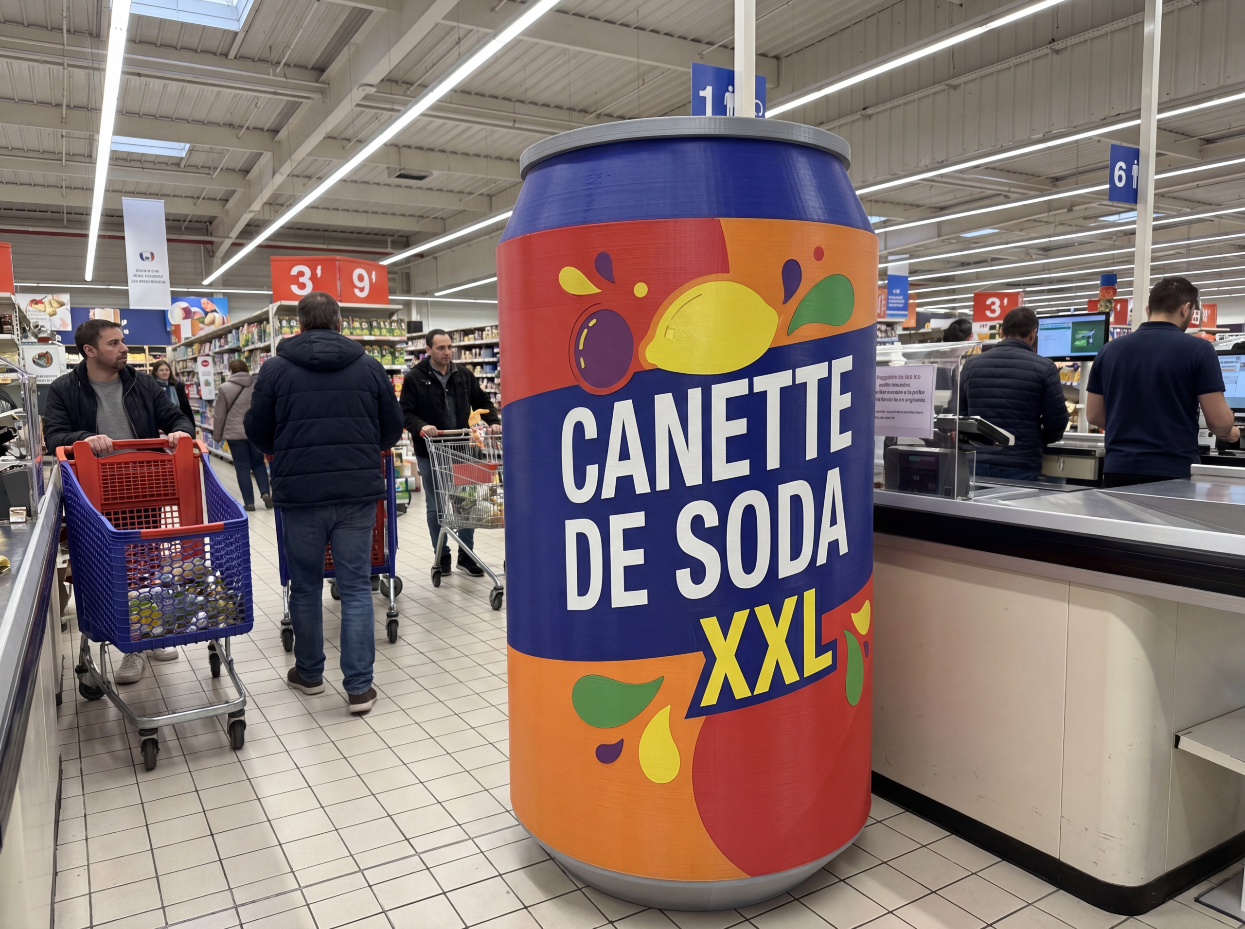Canette de soda XXL impression 3D PLV retail