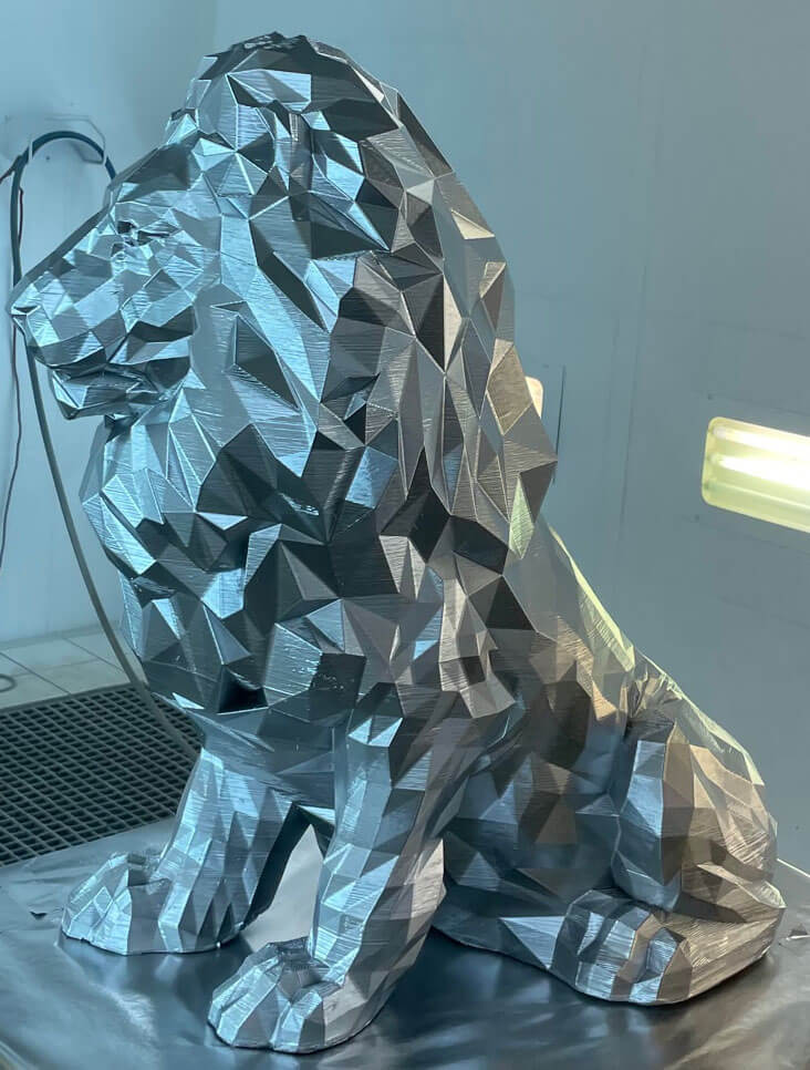 Lion sculpture 3D finition chrome miroir design moderne PAMI3D France