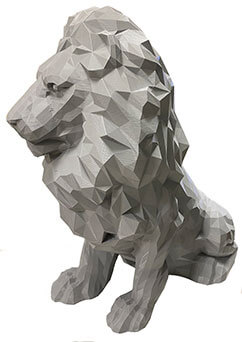 Lion low poly impression 3D aspect brut naturel finition bois PAMI3D