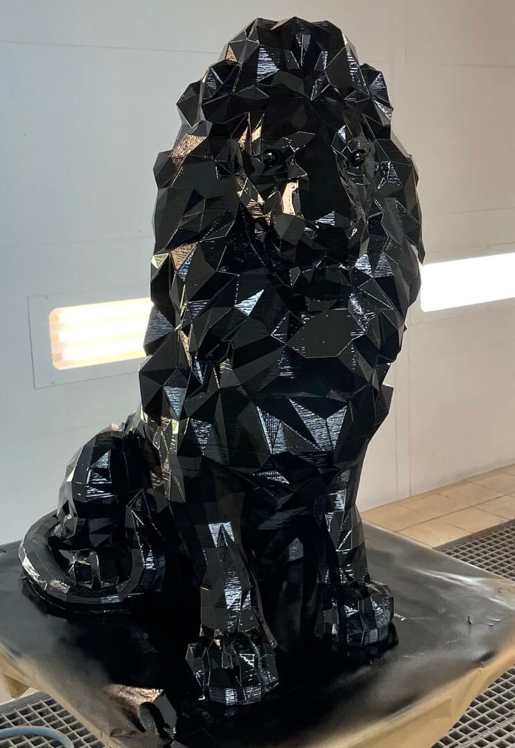 Lion décoratif impression 3D finition noire mate élégance PAMI3D