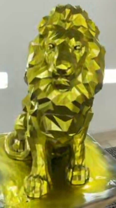 Lion doré impression 3D finitions professionnelles détails peinture PAMI3D