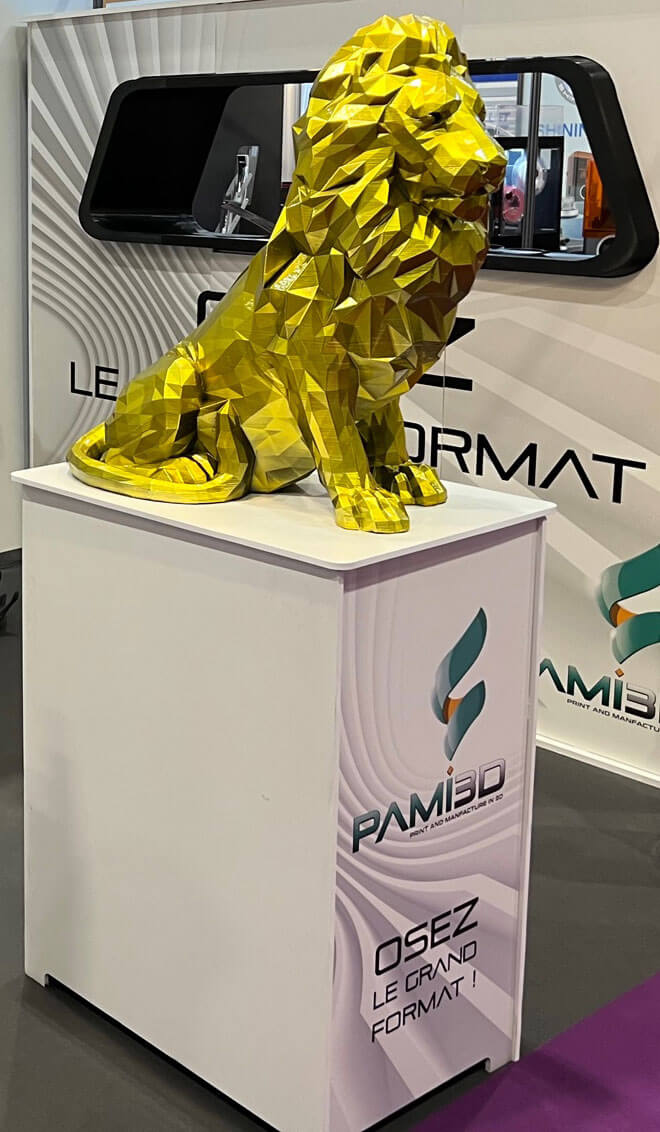 Lion personnalisé impression 3D posture unique sculpture sur-mesure PAMI3D