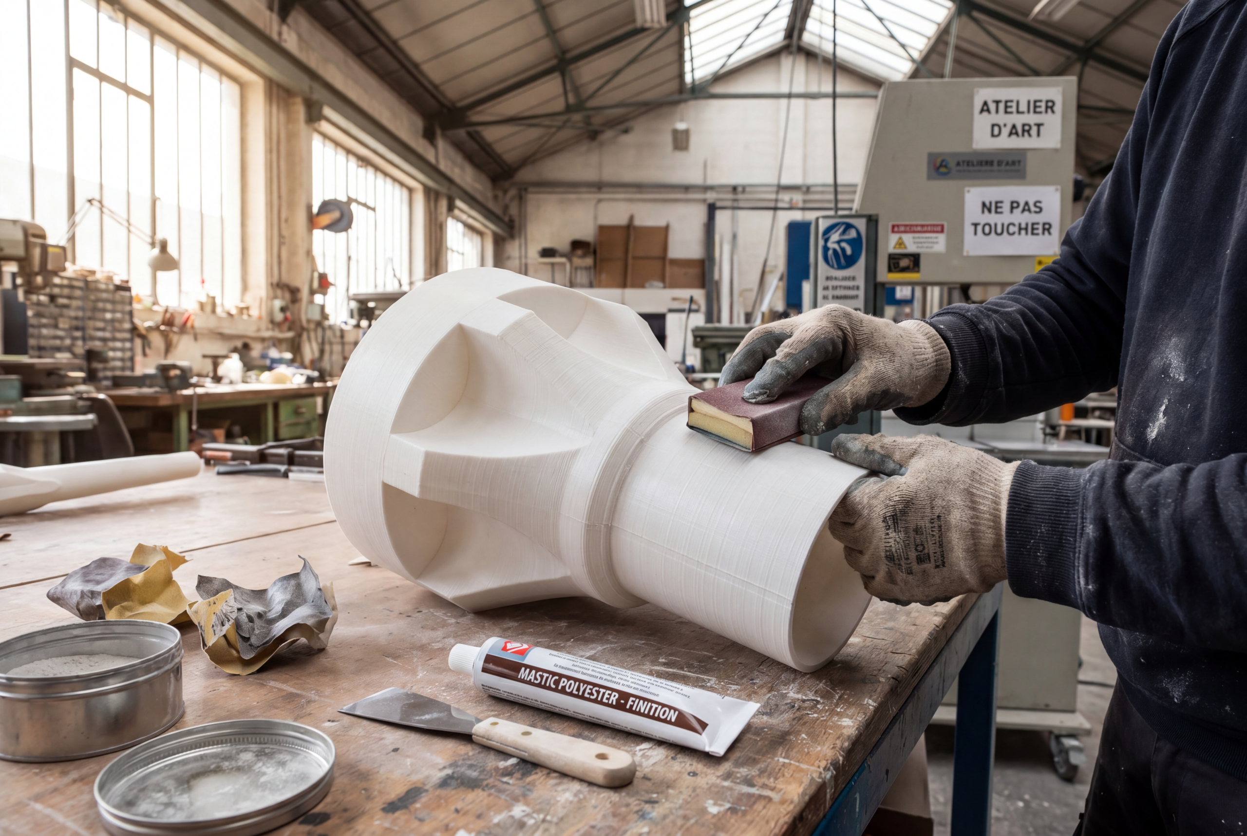 Atelier finition impression 3D ponçage manuel artisan PAMI3D Bonson Loire